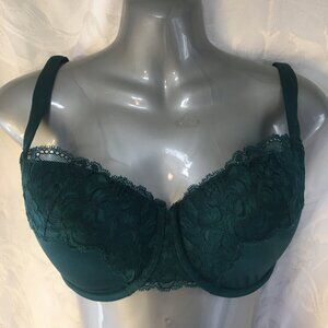 LA SENZA So Free Balconnet Bra Size 32DD Lace Emerald Green Push Up Underwire